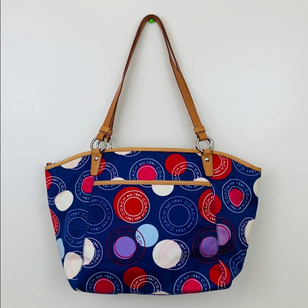 Coach Leah Blue Satin Polka Dot Bag Limited - Picture 2 of 10